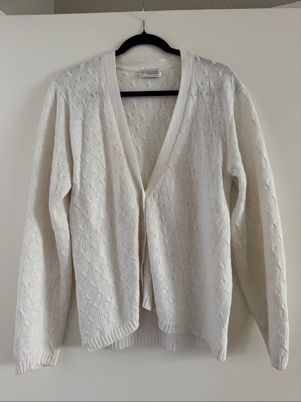 Nordstrom town square vintage  Cream Open-Front Cable Knit Sweater Cardigan